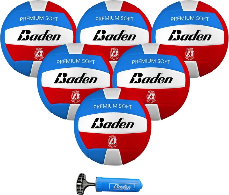 Baden Premium Soft Synthetic Leather Official Size & Weight Outdoor Volleyball 6 Pack with Pump - Image 1